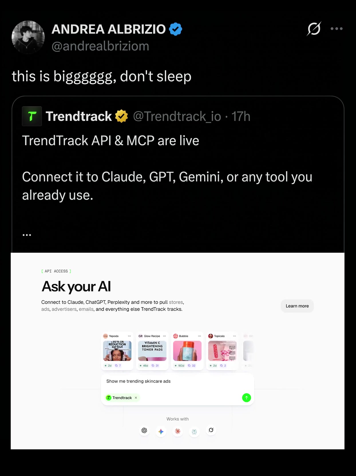 Claude + Trendtrack = A game changer

Plug our data directly