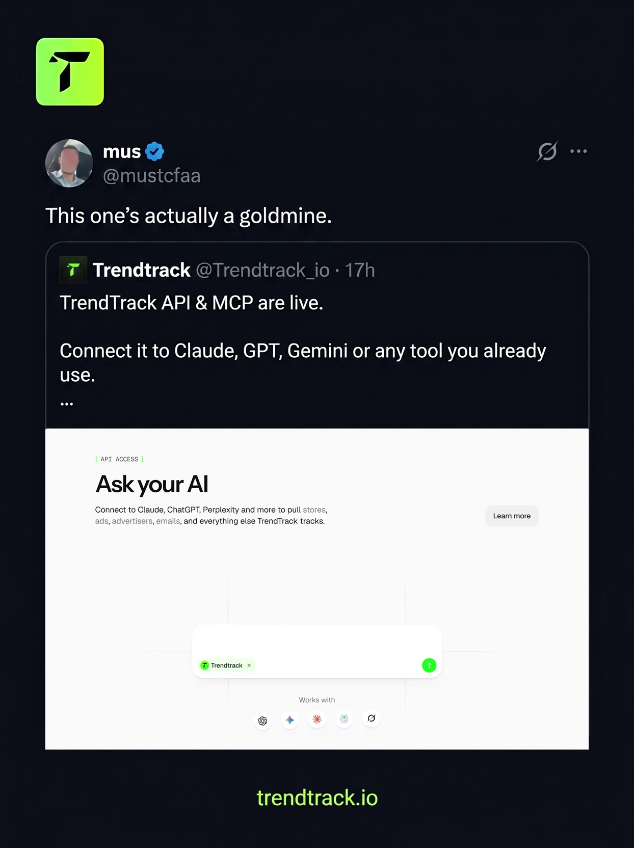 Claude + Trendtrack = A game changer

Plug our data directly